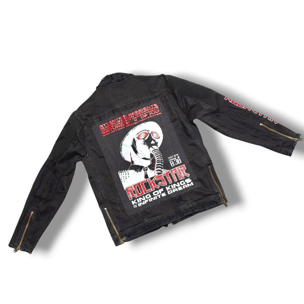 Rockstar Original Denim Jacket Black Studded Moto Distressed Punk Large